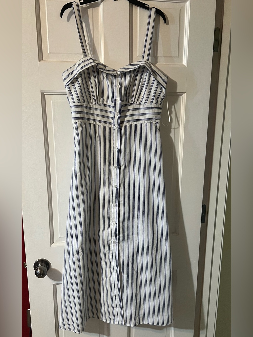 Francesca's Collections Blue and White Striped Button-Front A-Line Dress